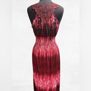 Chic Pink and Red Maxi Dress with lace in the back.